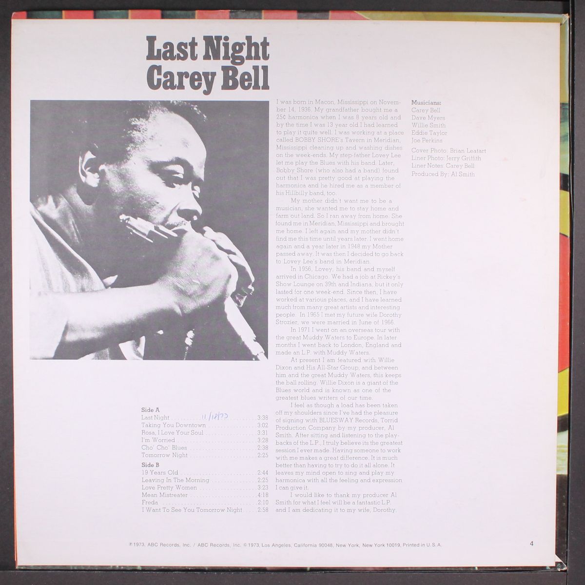 last night by CAREY BELL