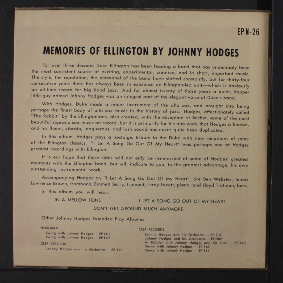 memories of ellington by JOHNNY HODGES