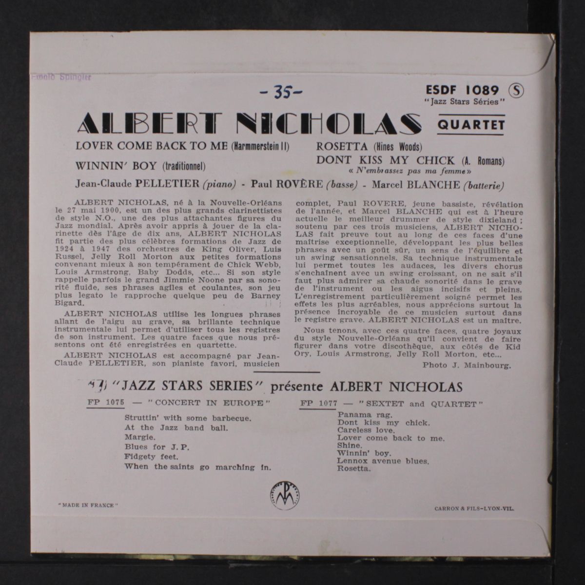 lover come back to me + 3 by ALBERT NICHOLAS
