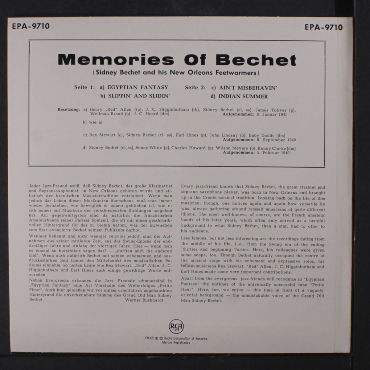 memories of bechet by SIDNEY BECHET