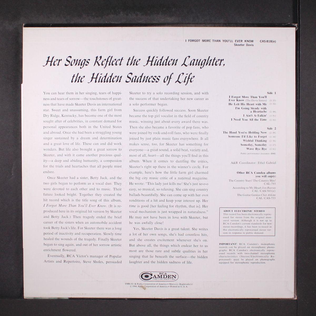 i forgot more than you'll ever know by SKEETER DAVIS