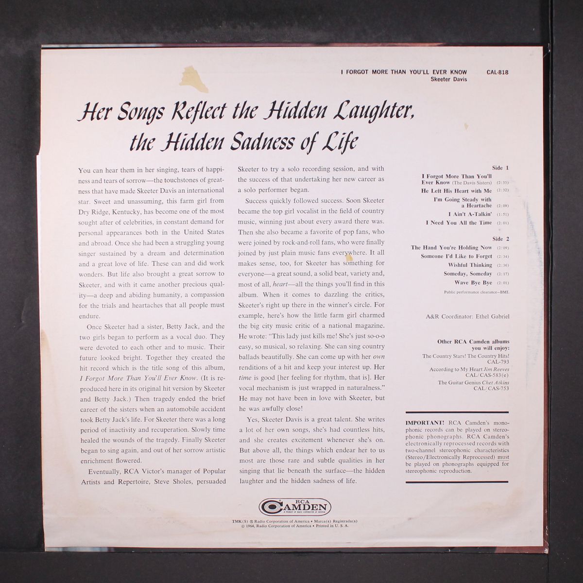 i forgot more than you'll ever know by SKEETER DAVIS