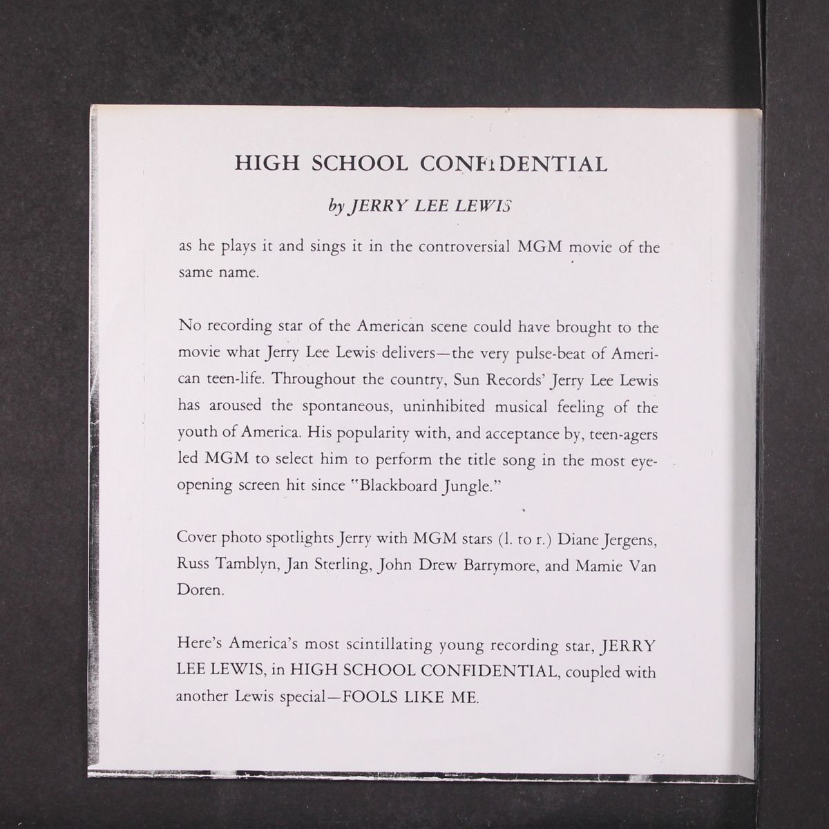 high school confidential interview by JERRY LEE LEWIS