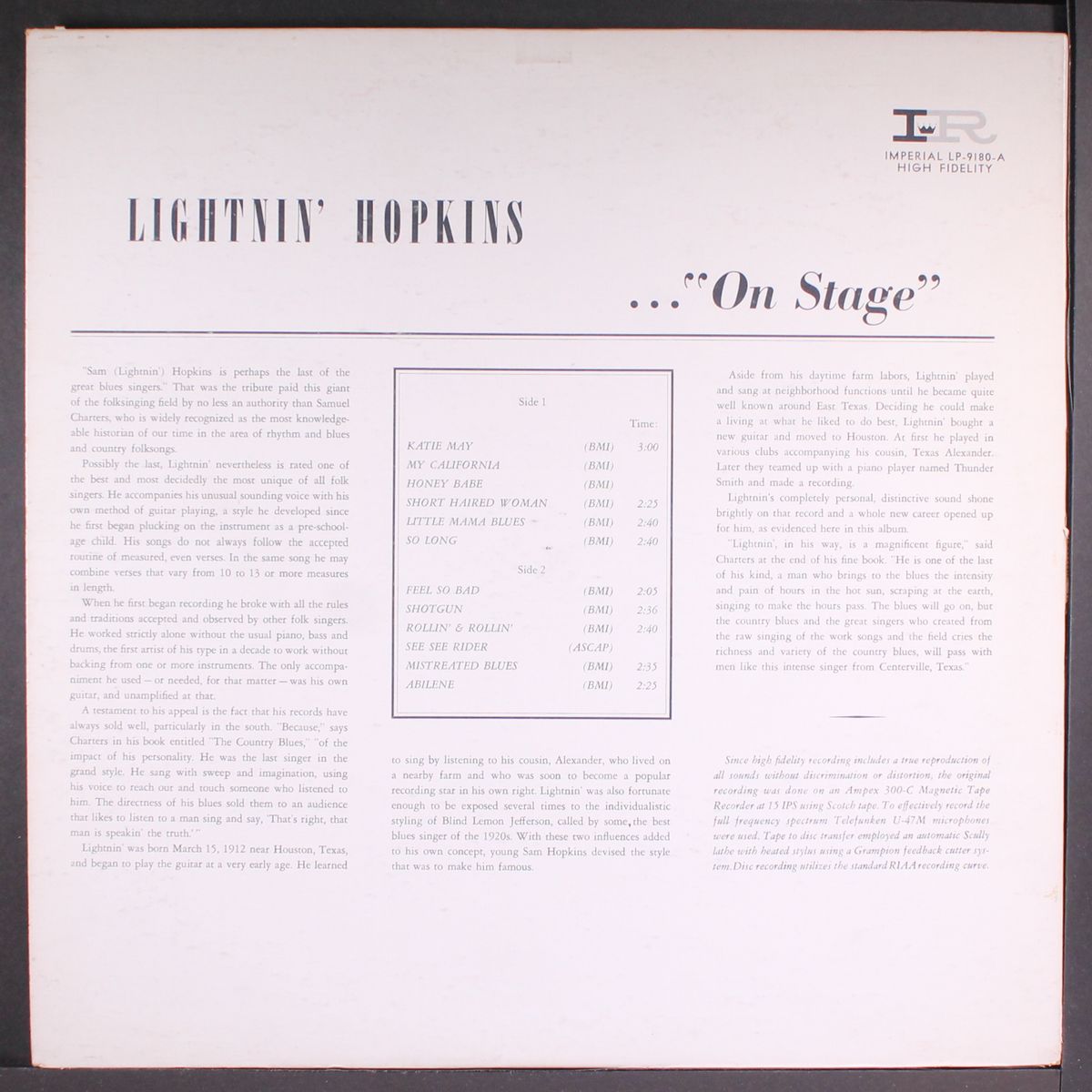 on stage by LIGHTNIN' HOPKINS