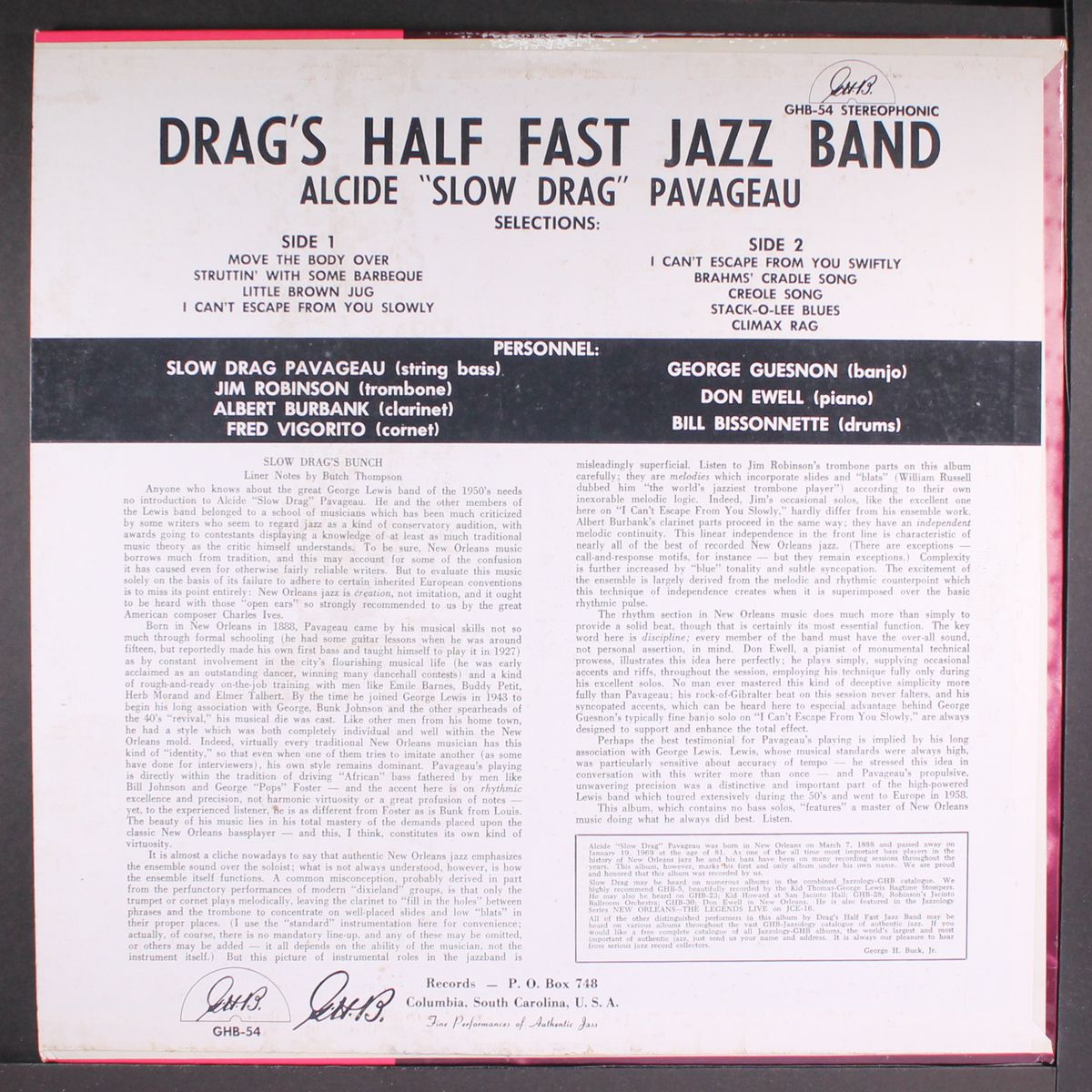drag's half fast jazz band by ALCIDE "SLOW DRAG" PAVAGEAU