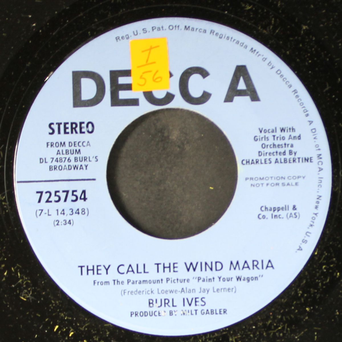 they call the wind maria by BURL IVES