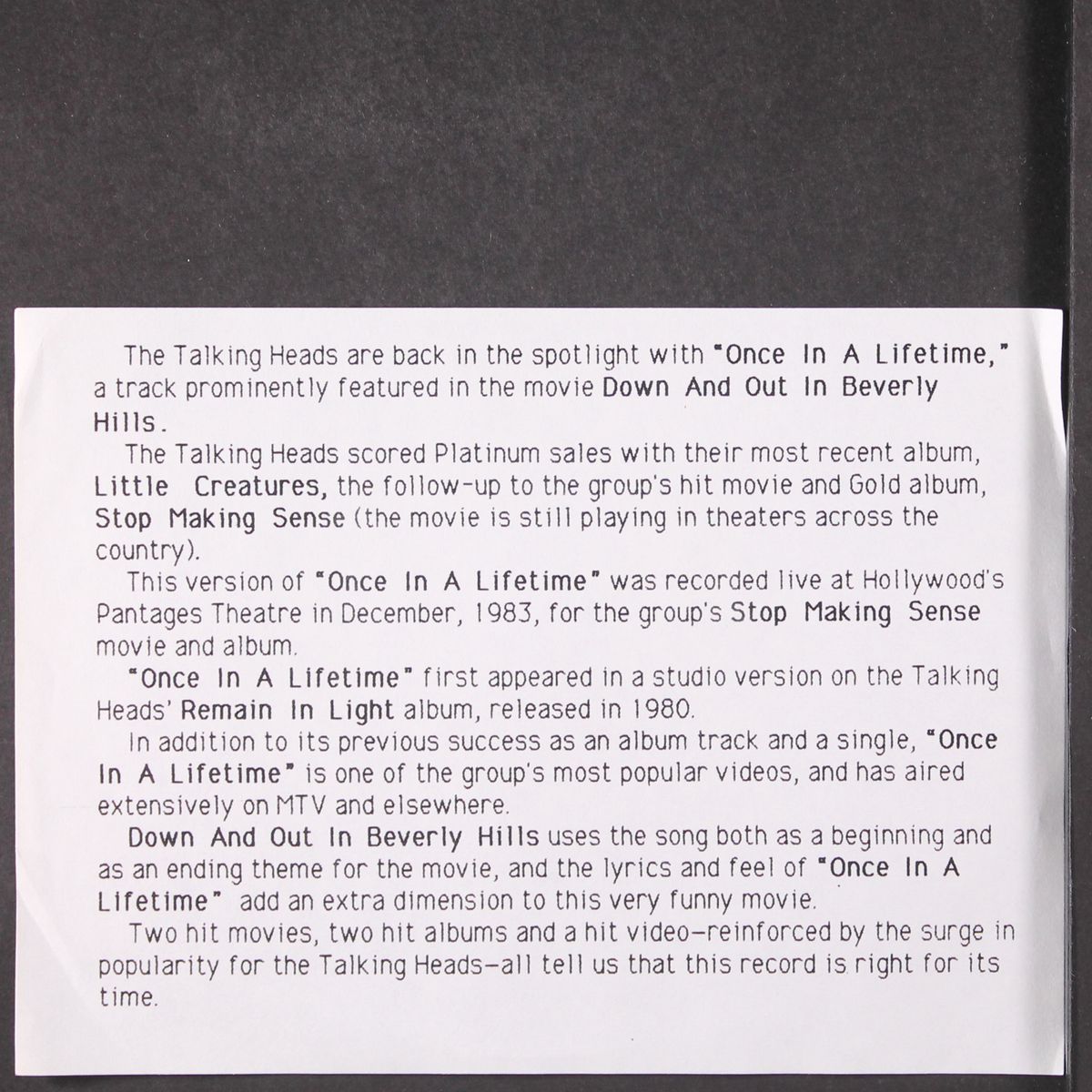 once in a lifetime (edit) / same by TALKING HEADS