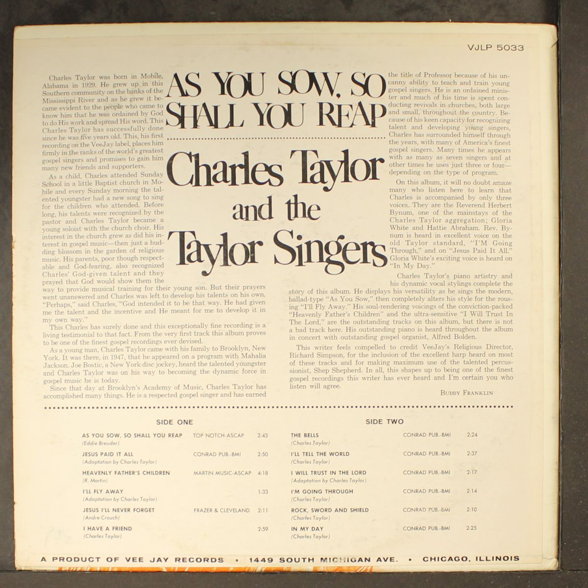 as you sow, so shall you reap by CHARLES TAYLOR