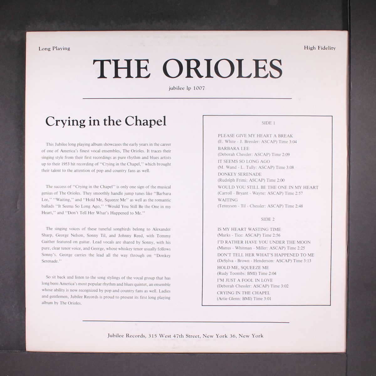 crying in the chapel by ORIOLES