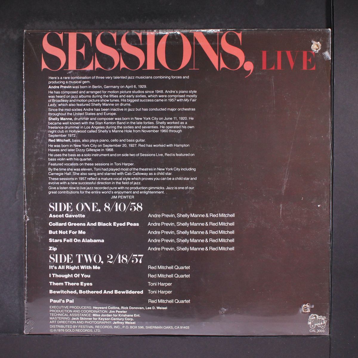 sessions, live by ANDRE PREVIN, SHELLY MANNE, & RED MITCHELL