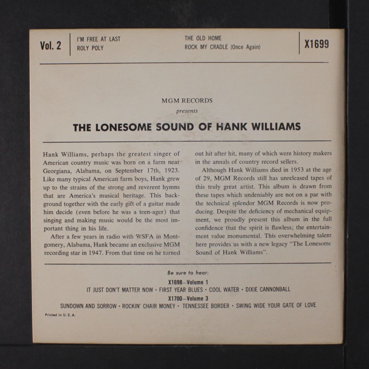the lonesome sound of, vol. 2 by HANK WILLIAMS