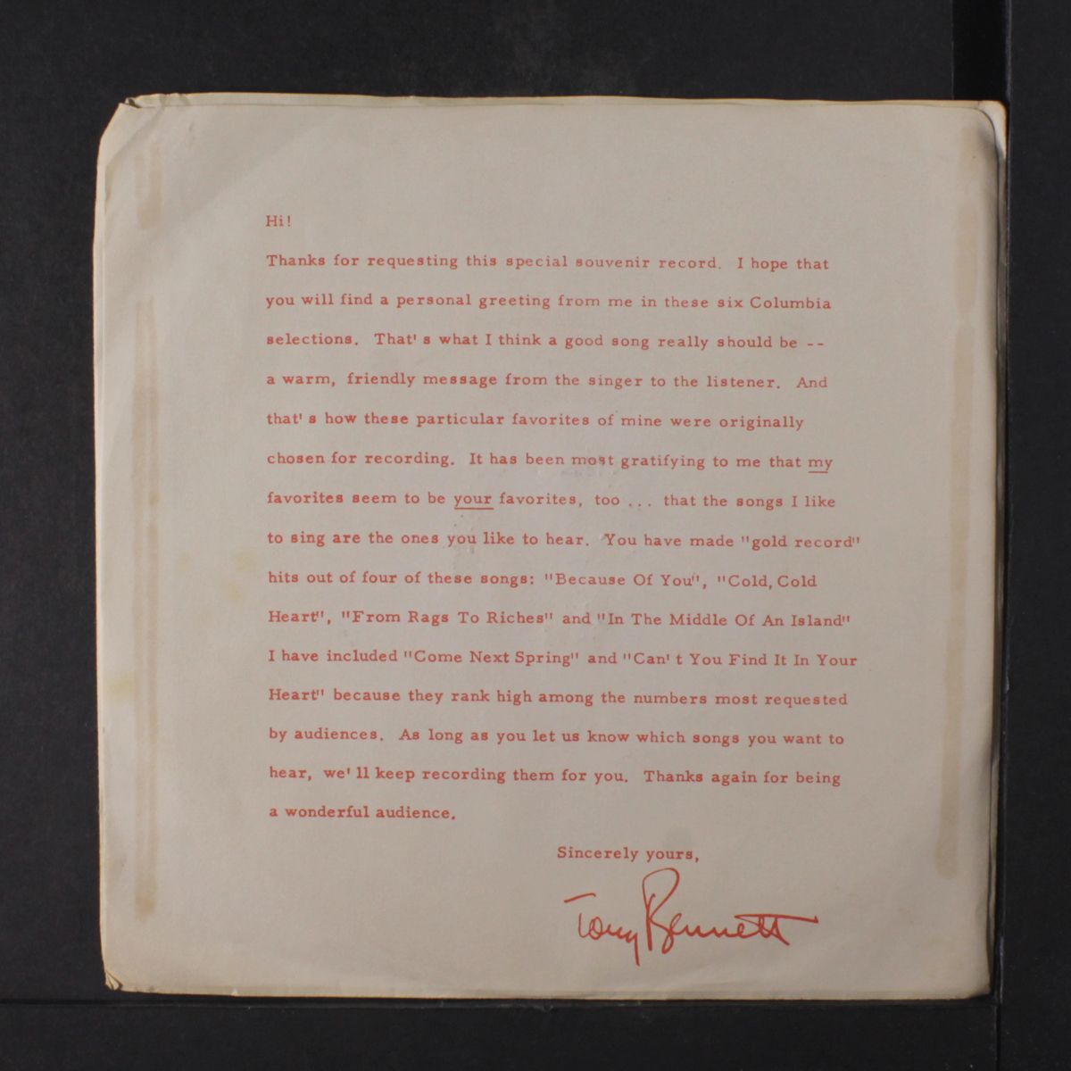 edition of hits by TONY BENNETT