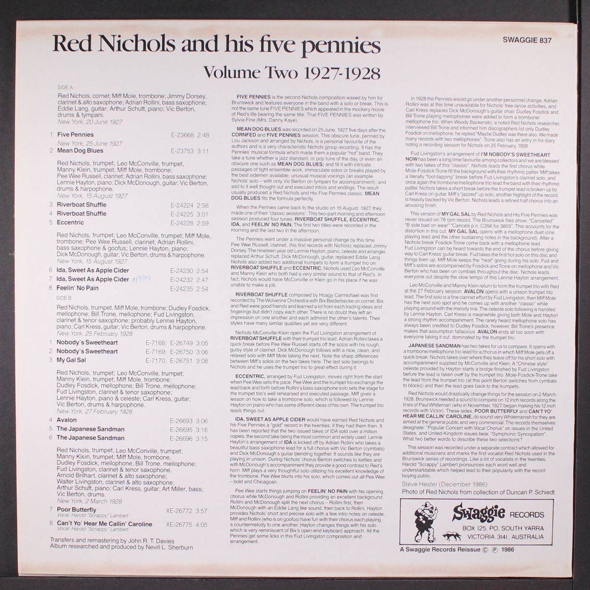 volume two 1927-28 by RED NICHOLS
