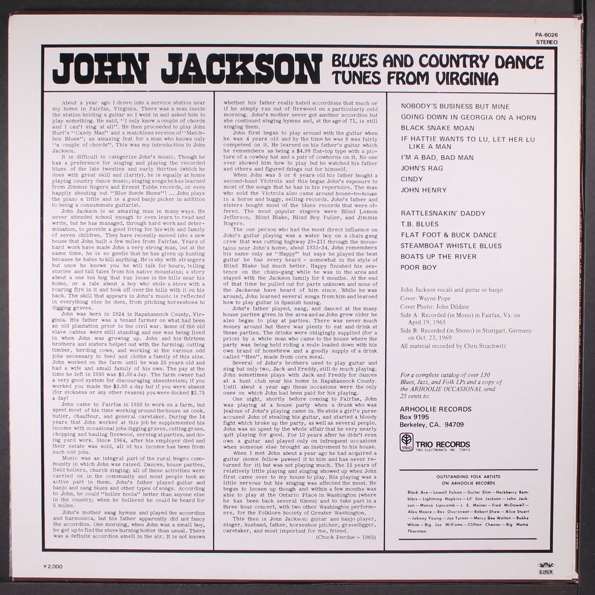 blues and country dance tunes from virginia by JOHN JACKSON