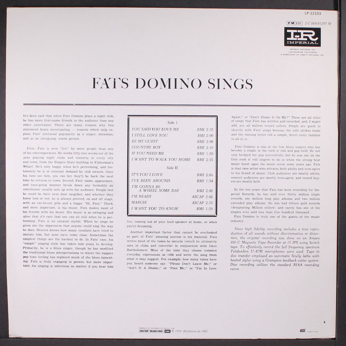 sings million record hits by FATS DOMINO