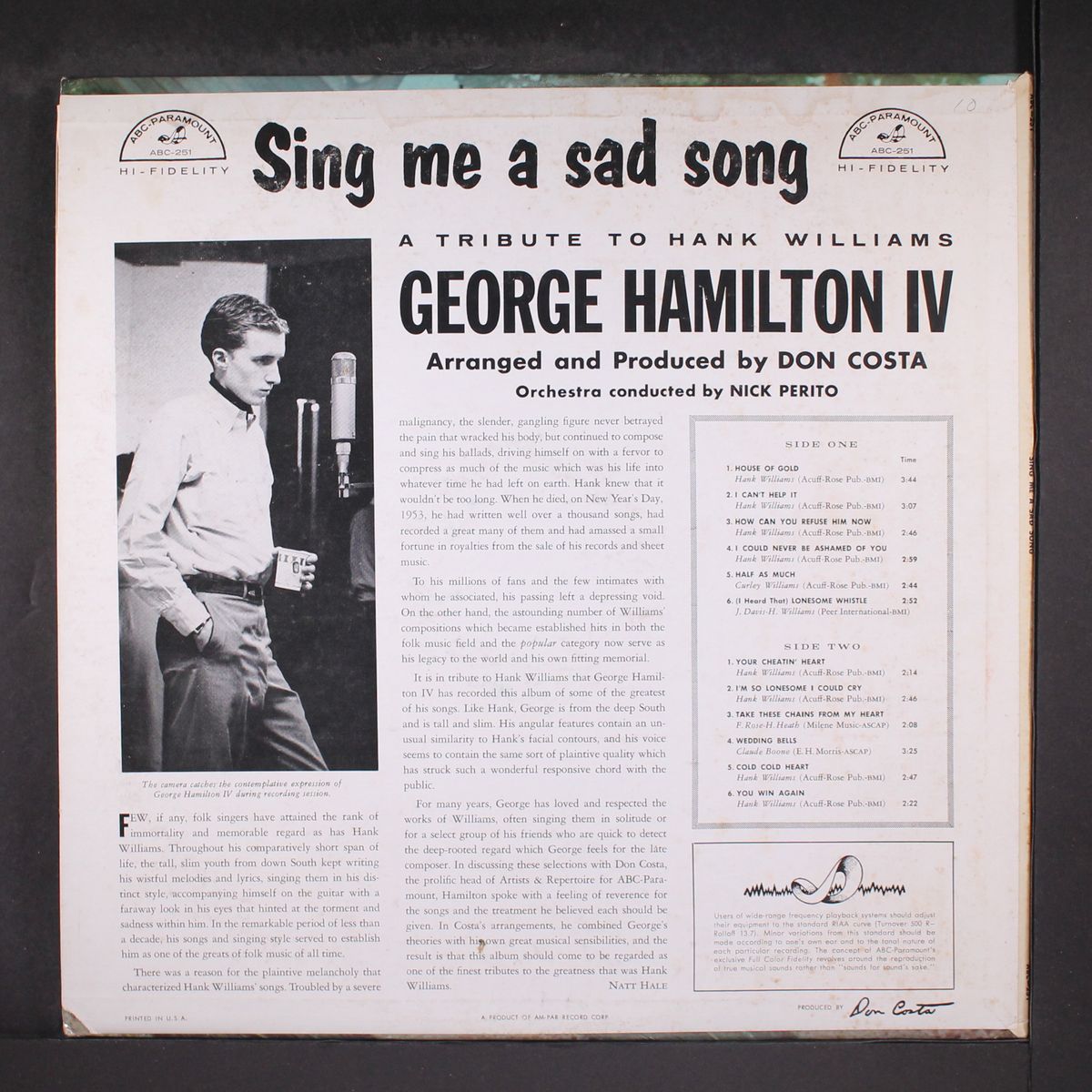 sing me a sad song by GEORGE HAMILTON IV