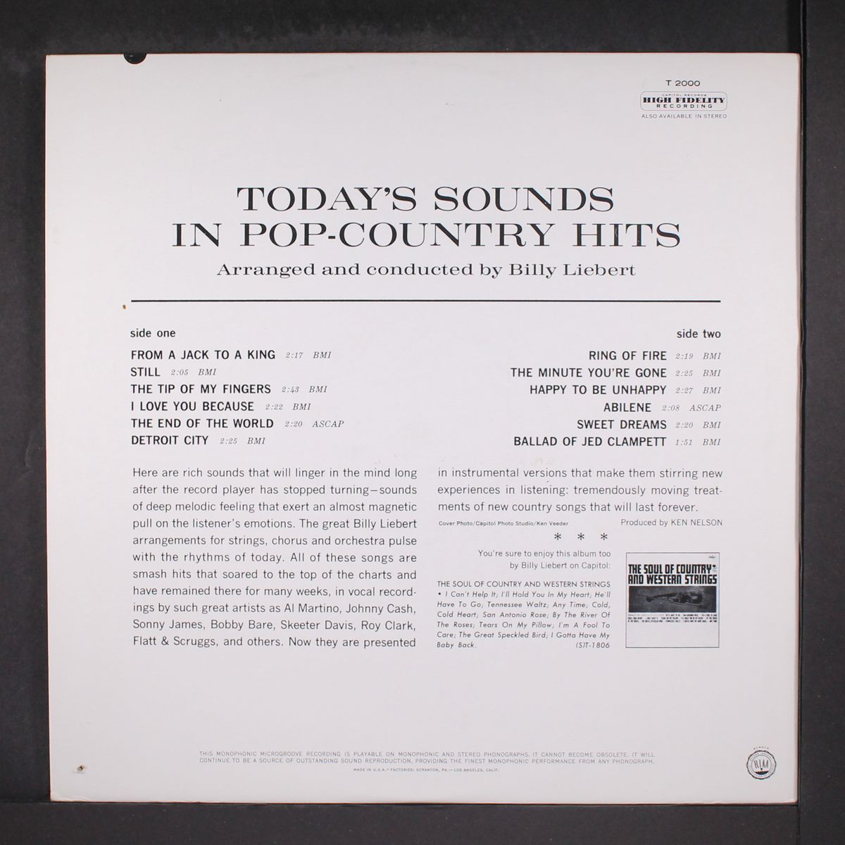 today's sounds in pop-country hits by BILLY LIEBERT