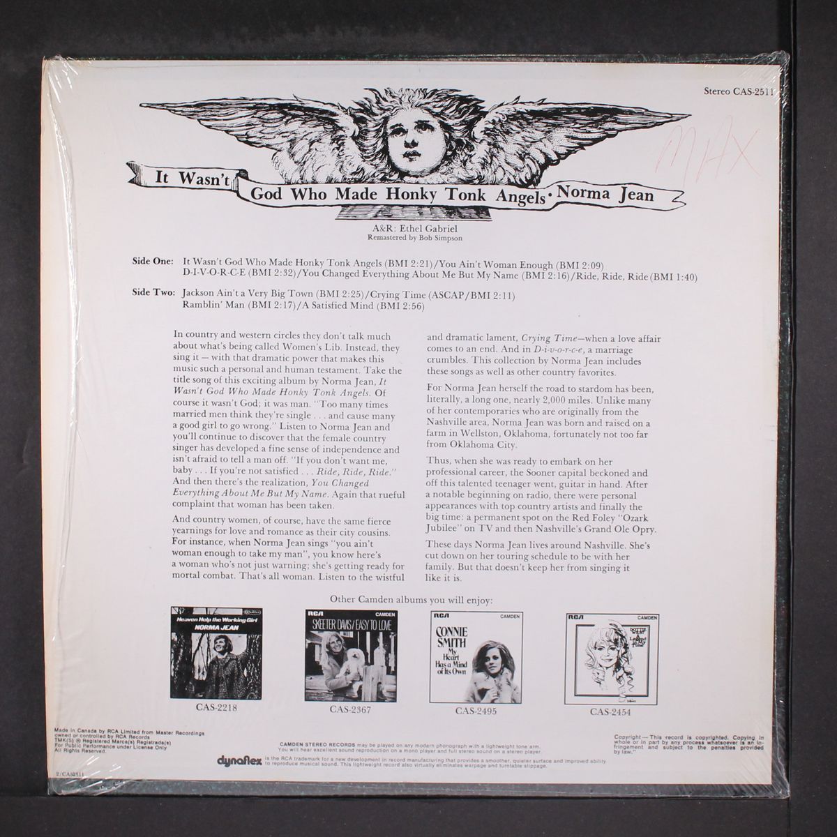 it wasn't god who made honky tonk angels by NORMA JEAN