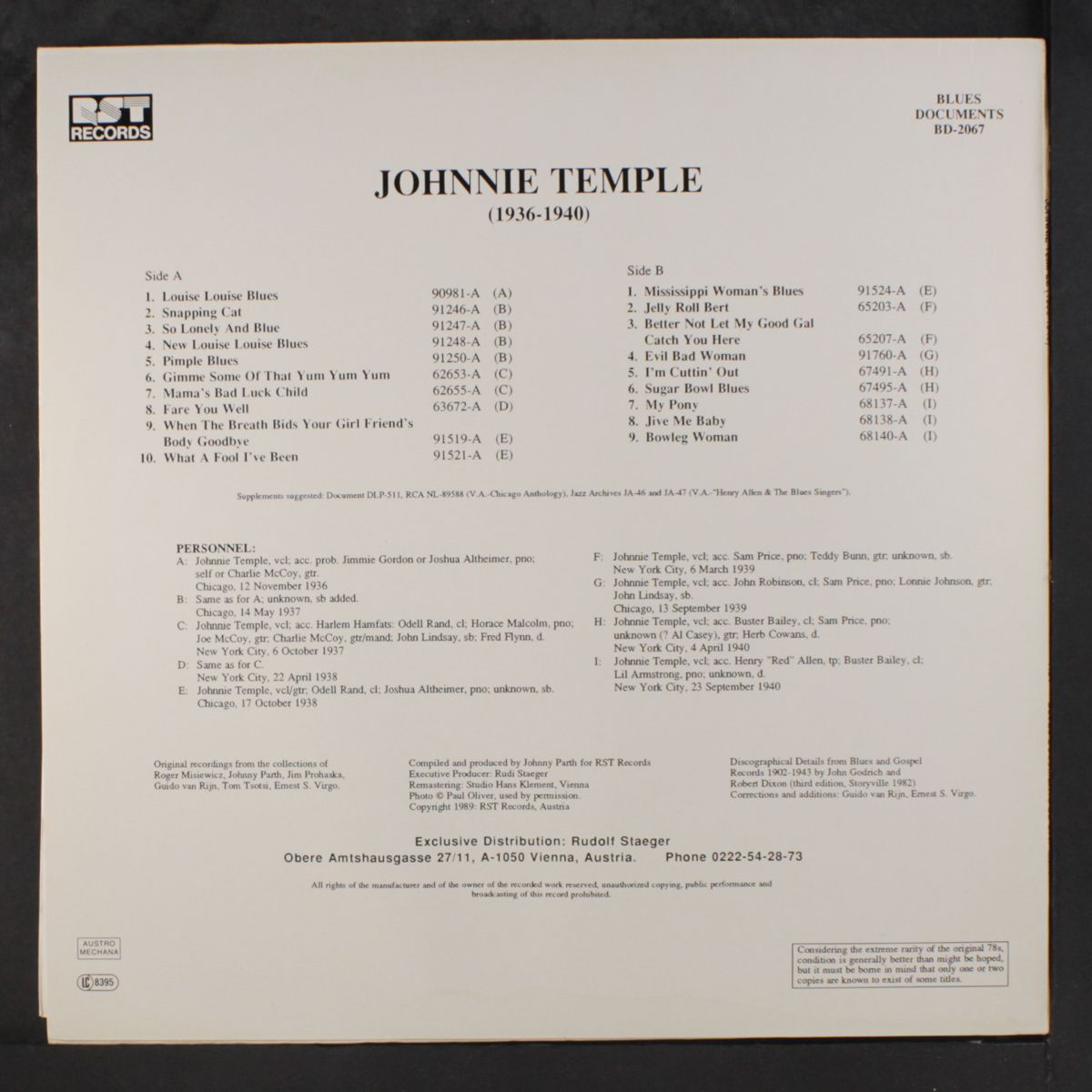 (1936 - 1940 ) by JOHNNIE TEMPLE