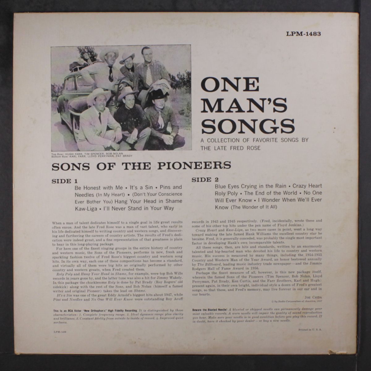 one man's songs by SONS OF THE PIONEERS