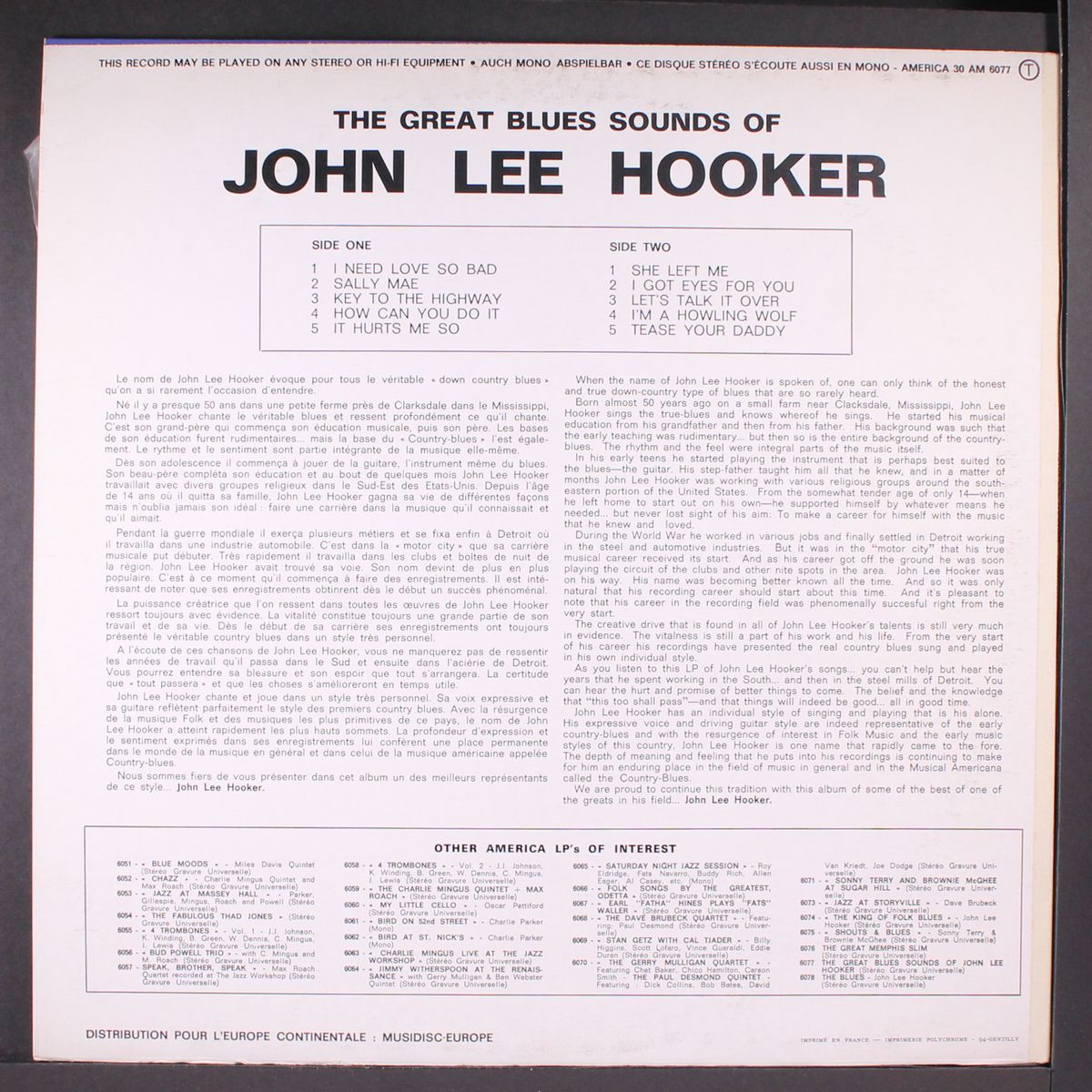 the great blues sounds of by JOHN LEE HOOKER