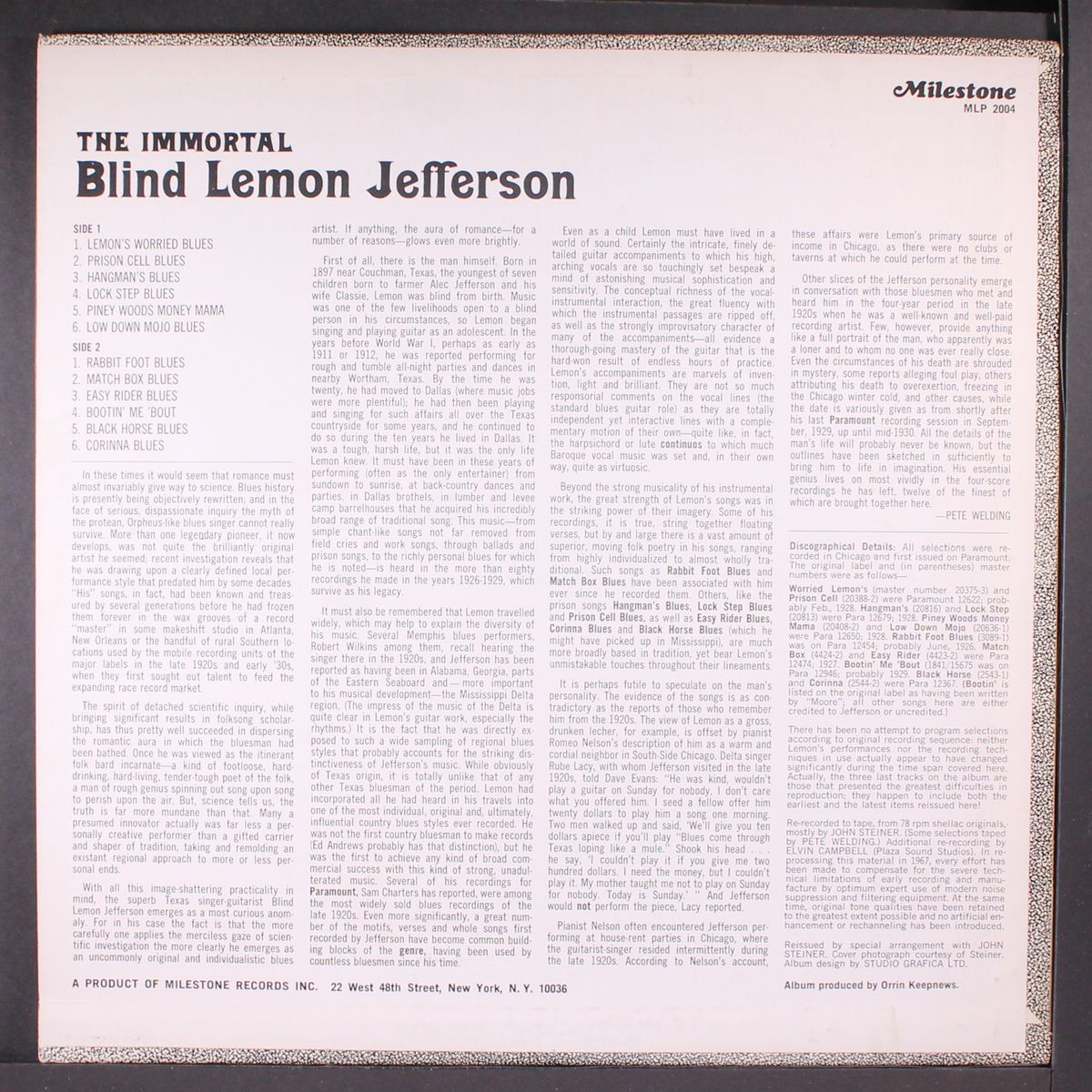the immortal blind lemon jefferson by BLIND LEMON JEFFERSON