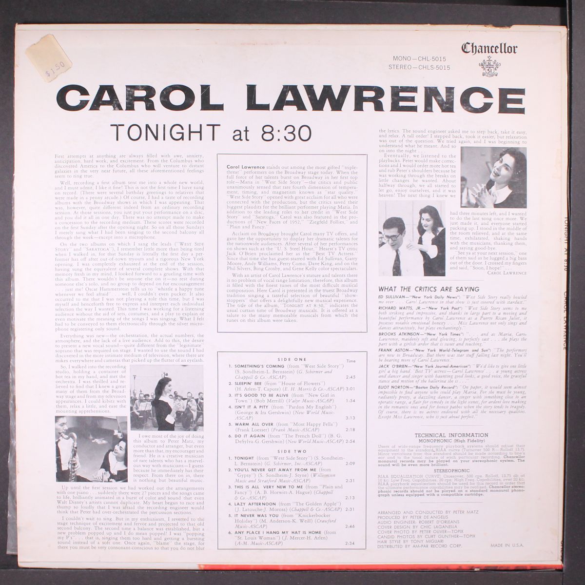 tonight at 8:30 by CAROL LAWRENCE