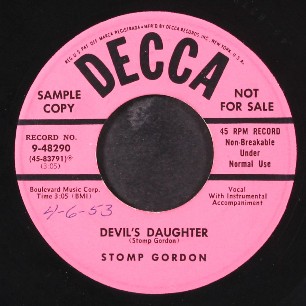 devil's daughter / hide the bottle by STOMP GORDON