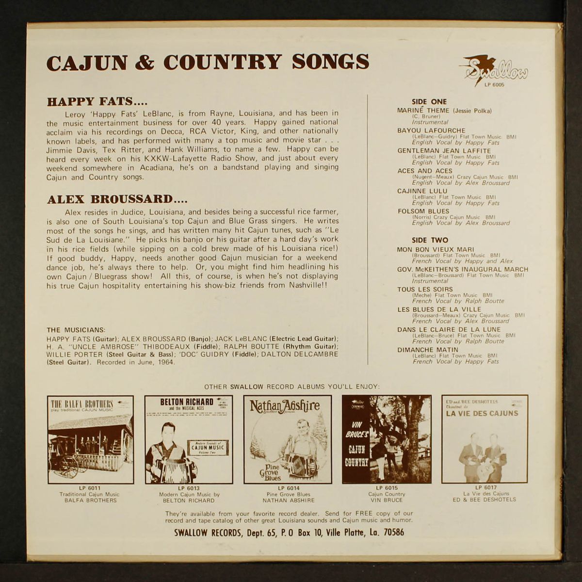 songs & music from marine by HAPPY FATS, ALEX BROUSSARD & BAYOU BUCKAROOS