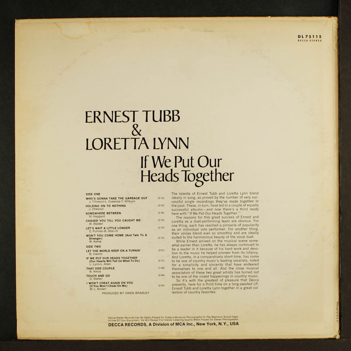 if we put our heads together by ERNEST TUBB & LORETTA LYNN