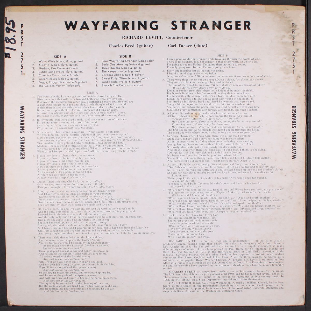 wayfaring stranger by RICHARD LEVITT / CHARLIE BYRD / CARL TUCKER