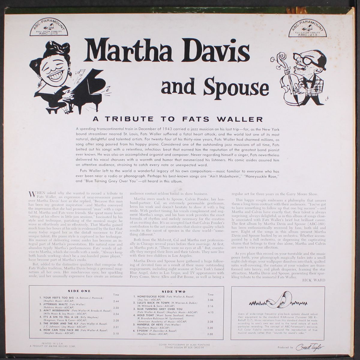 a tribute to fats waller by MARTHA DAVIS AND SPOUSE