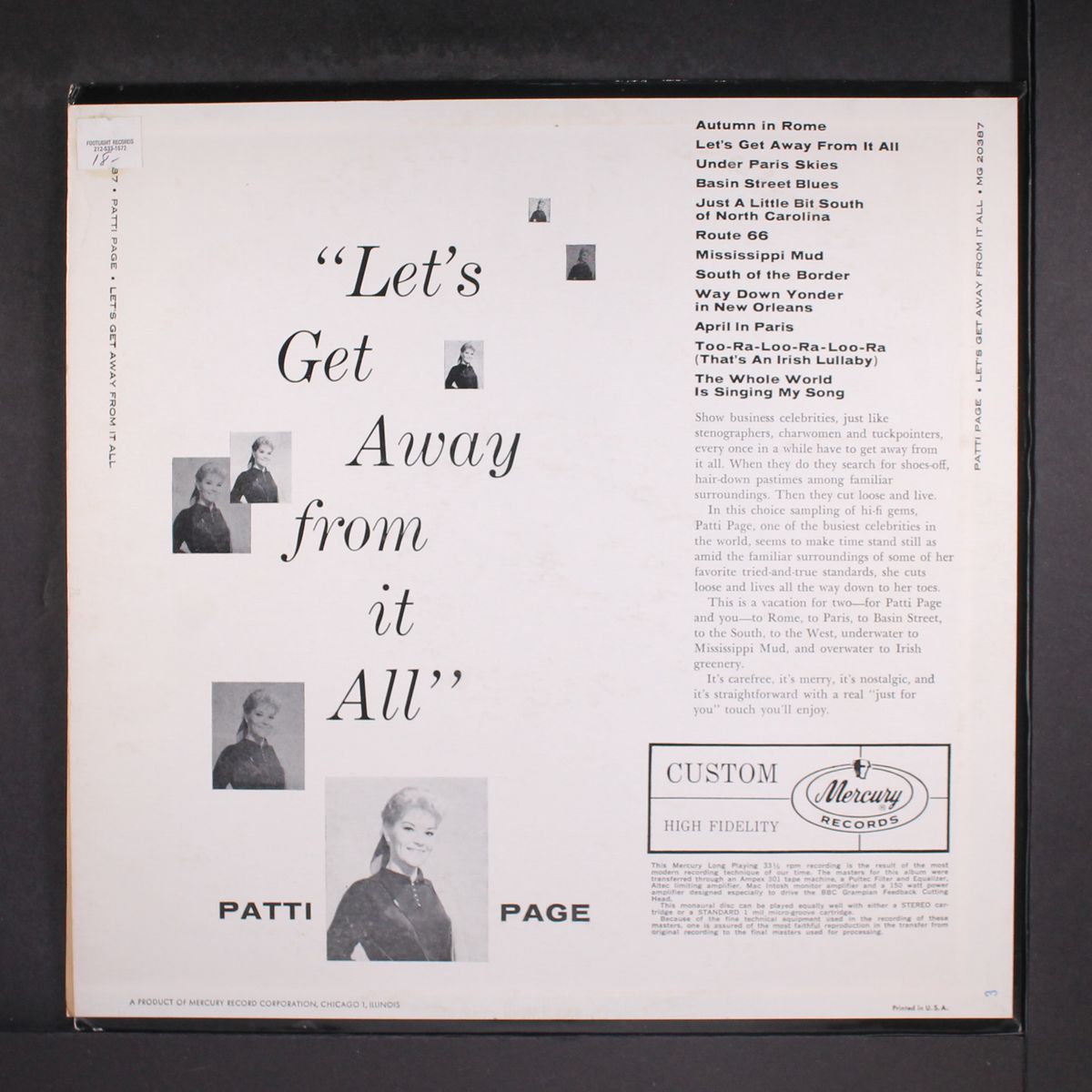 sings lets get away from it all by PATTI PAGE