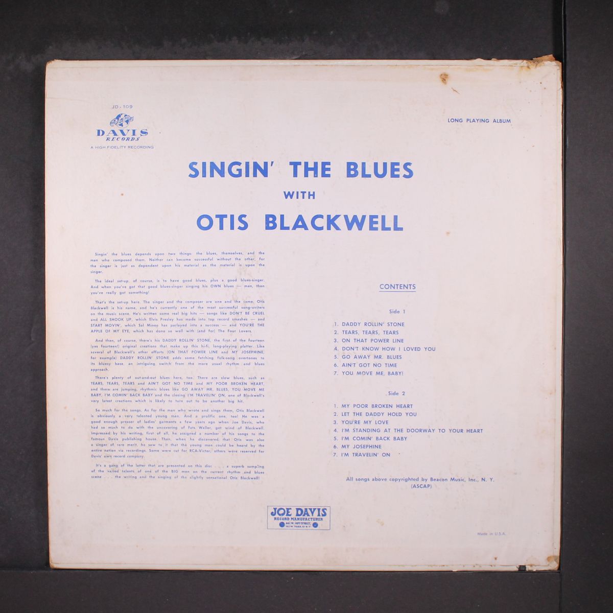 singin' the blues by OTIS BLACKWELL