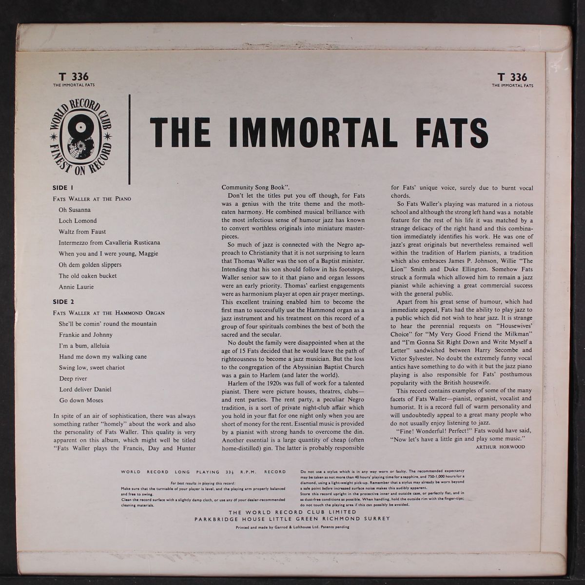 the immortal fats by FATS WALLER