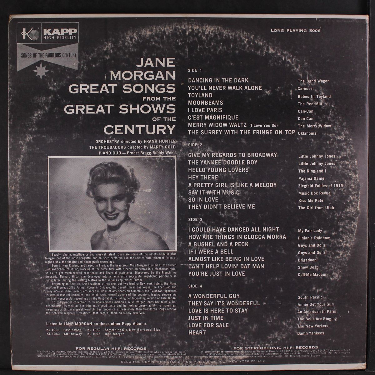 great songs from the great shows by JANE MORGAN