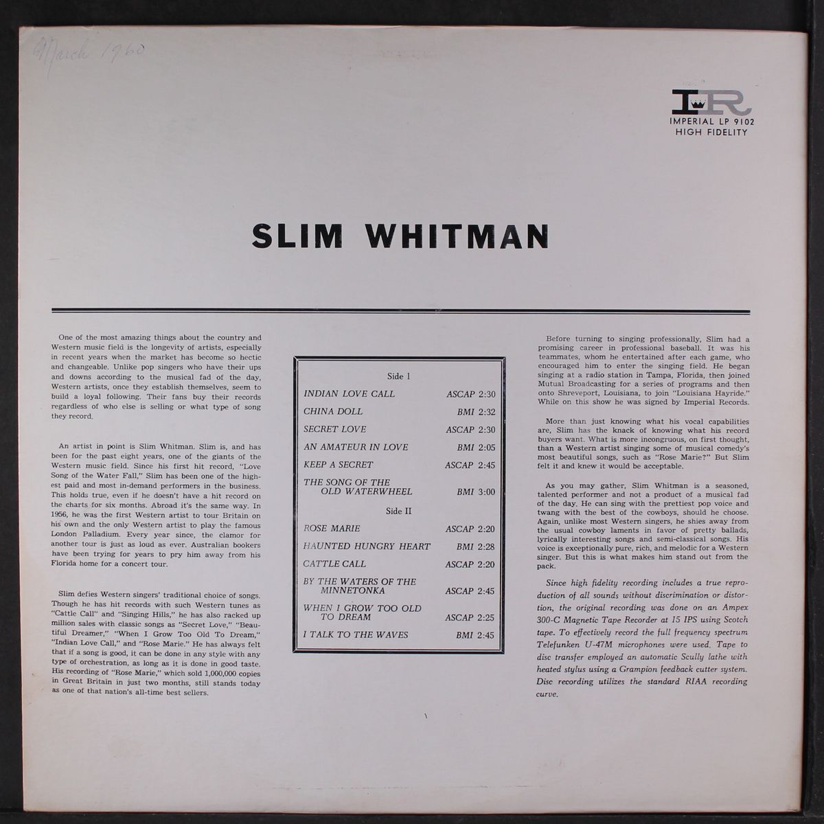 sings by SLIM WHITMAN