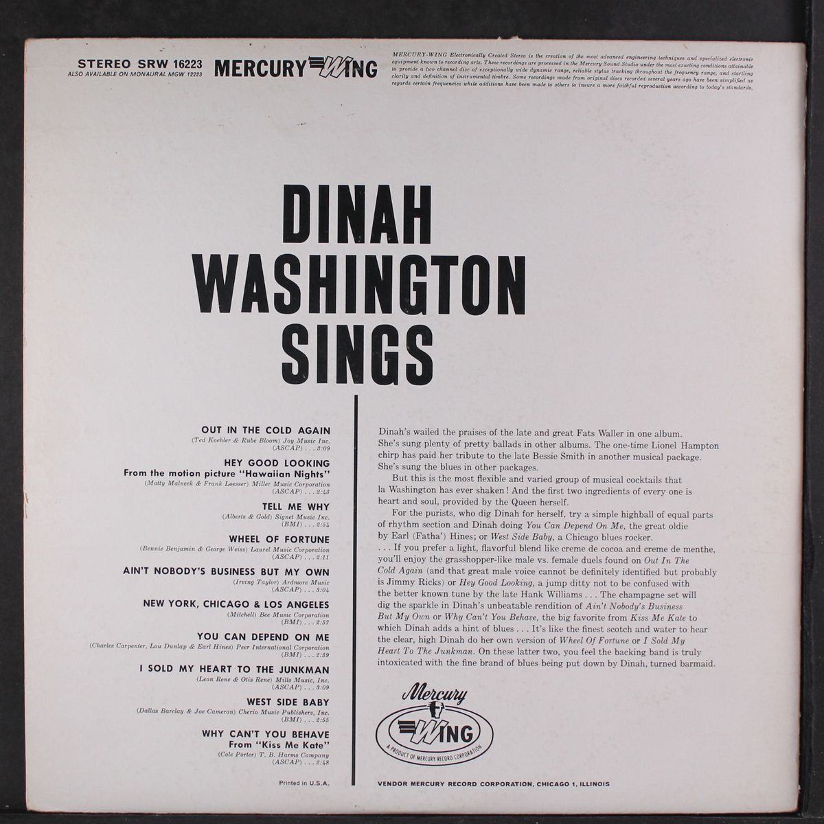 sings by DINAH WASHINGTON