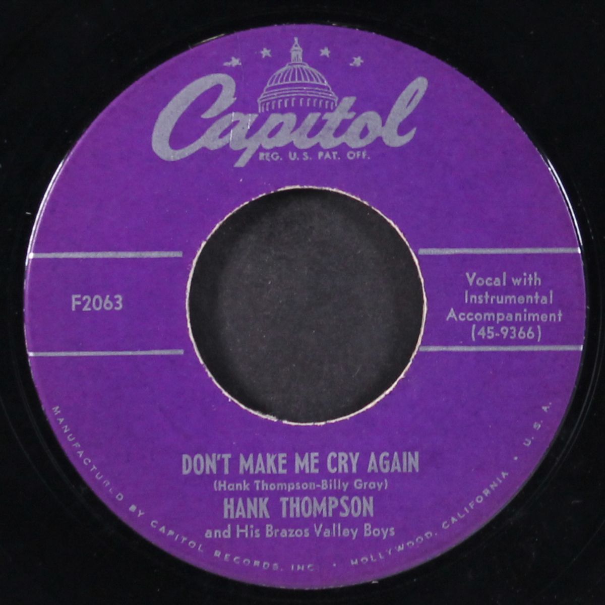 waiting in the lobby of your heart / don't make me cry again by HANK THOMPSON