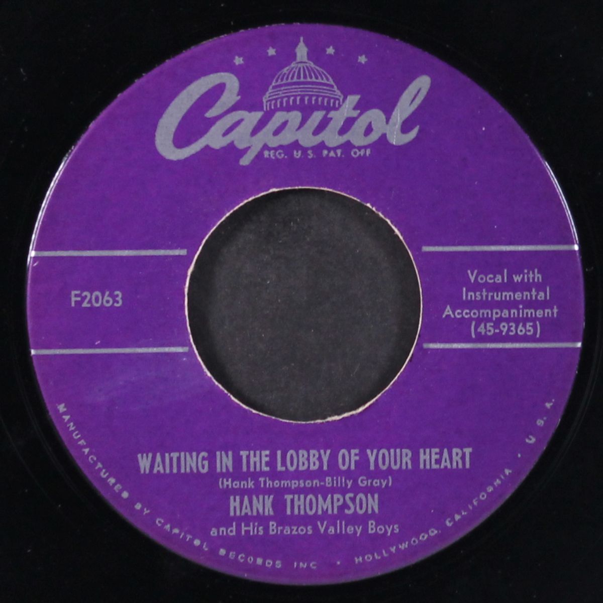 waiting in the lobby of your heart / don't make me cry again by HANK THOMPSON