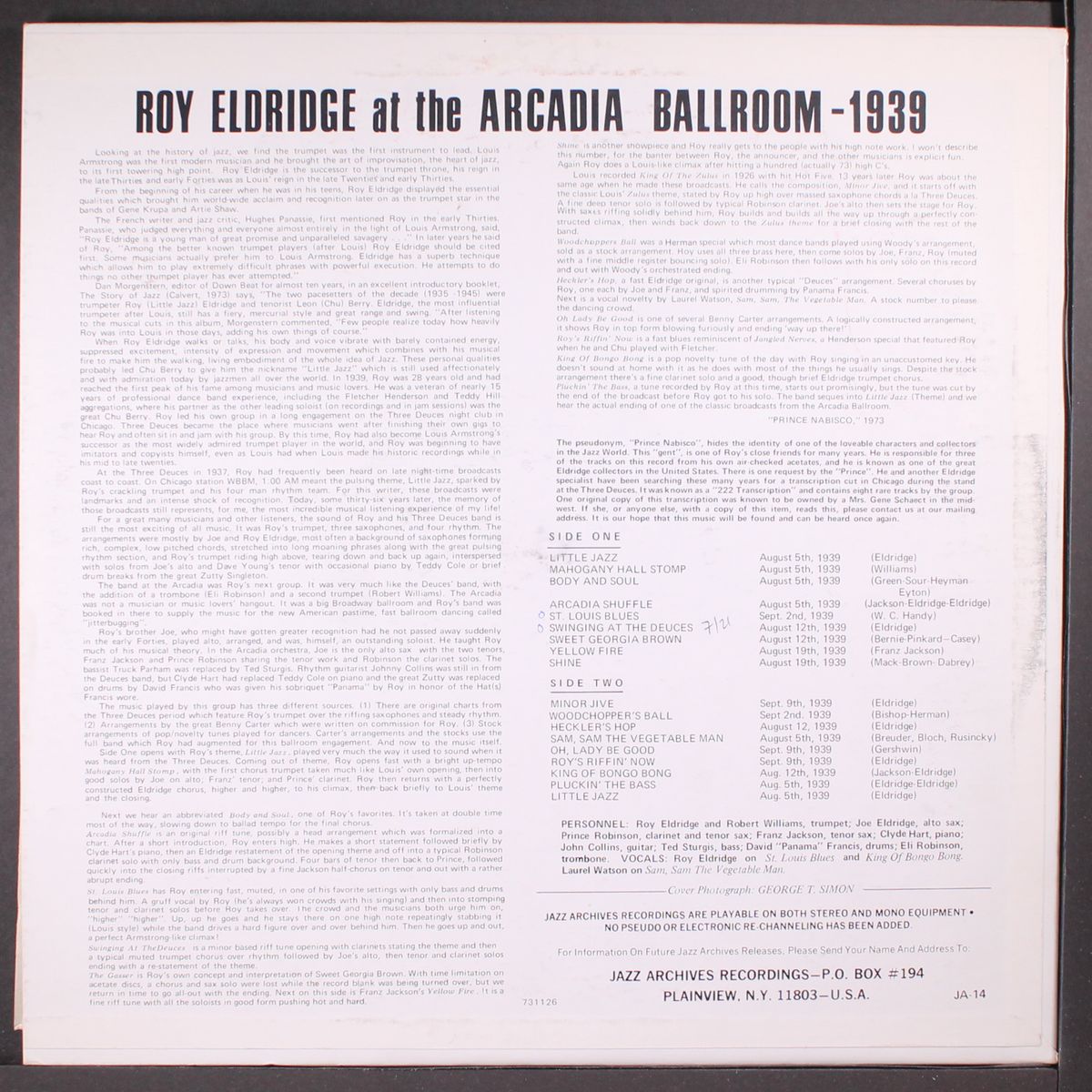 at the arcadia ballroom - 1939 by ROY ELDRIDGE