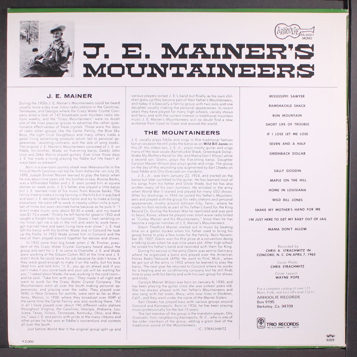 the legendary family from the blue ridge mountains by J.E. MAINER'S MOUNTAINEERS