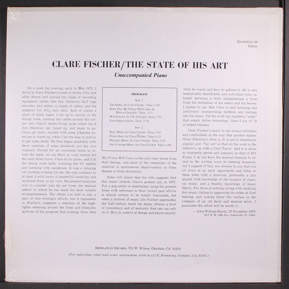 the state of his art by CLARE FISCHER