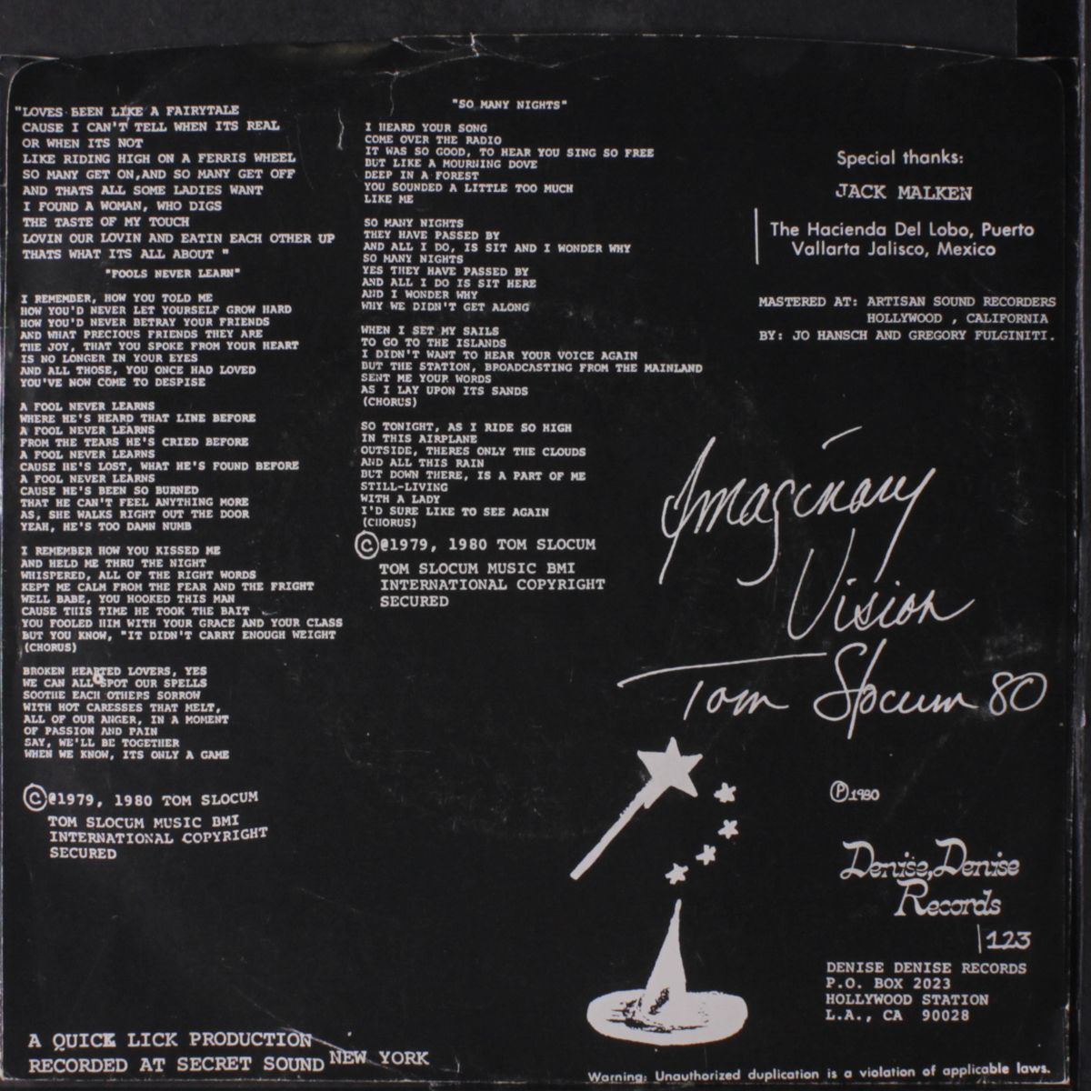 fools never learn / so many nights by TOM SLOCUM