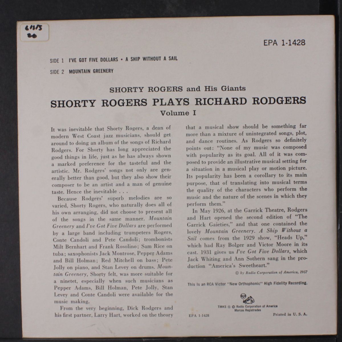 plays richard rogers vol 1 by SHORTY ROGERS