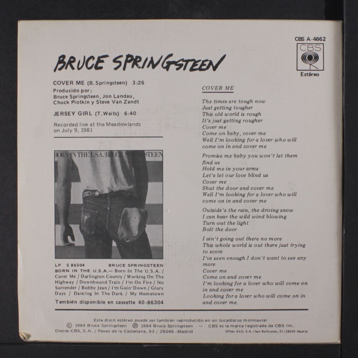 cover me by BRUCE SPRINGSTEEN