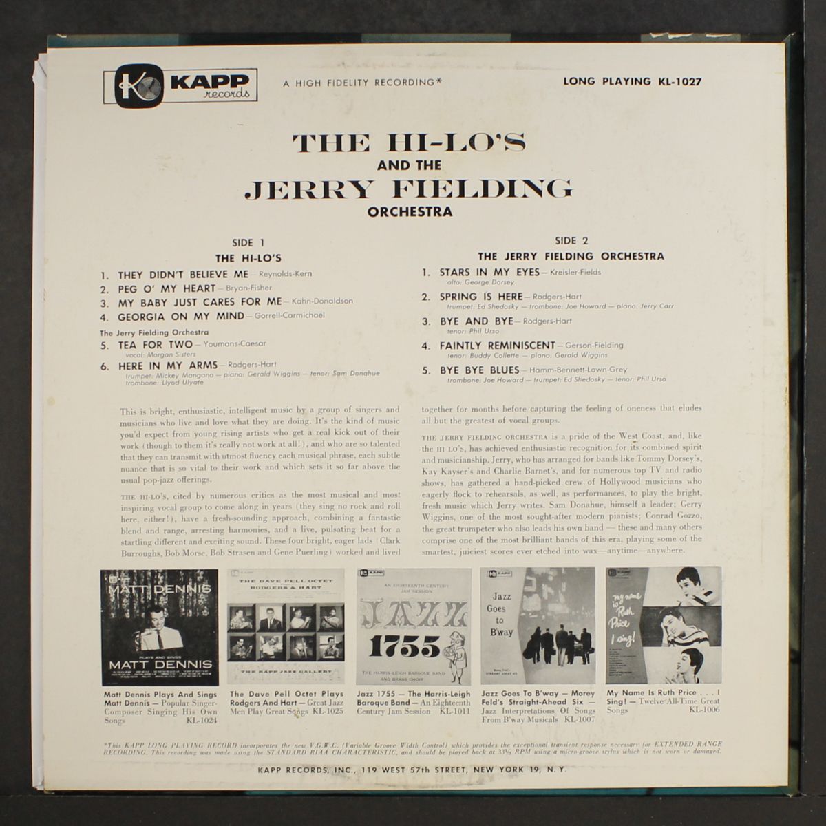 and the jerry fielding orchestra by HI-LO'S