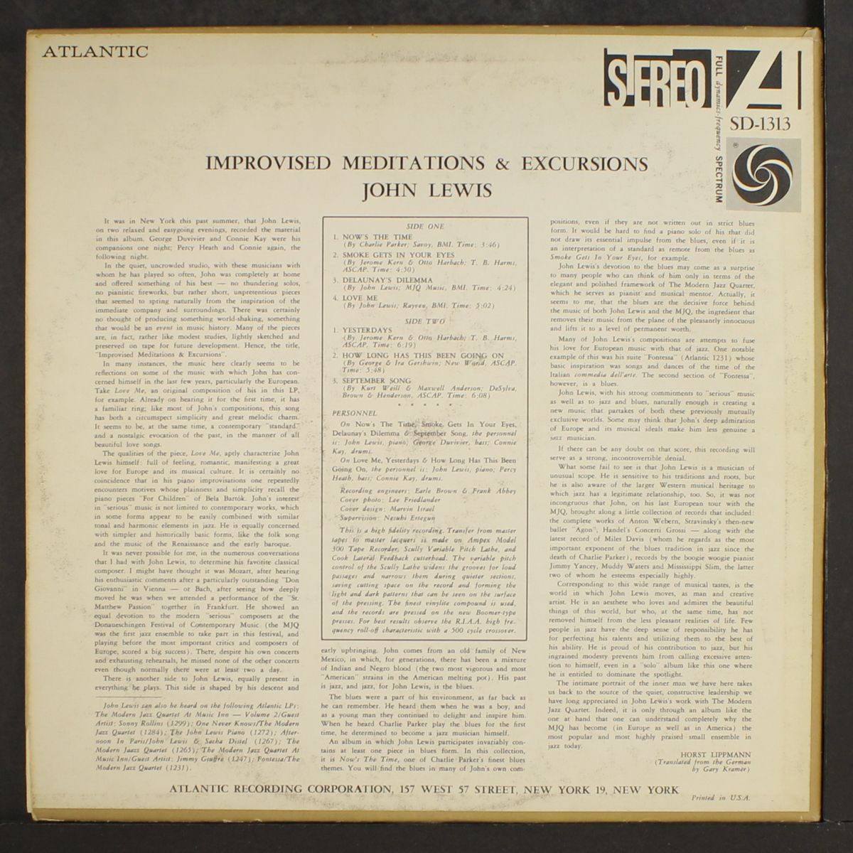 improvised meditations & excursions by JOHN LEWIS