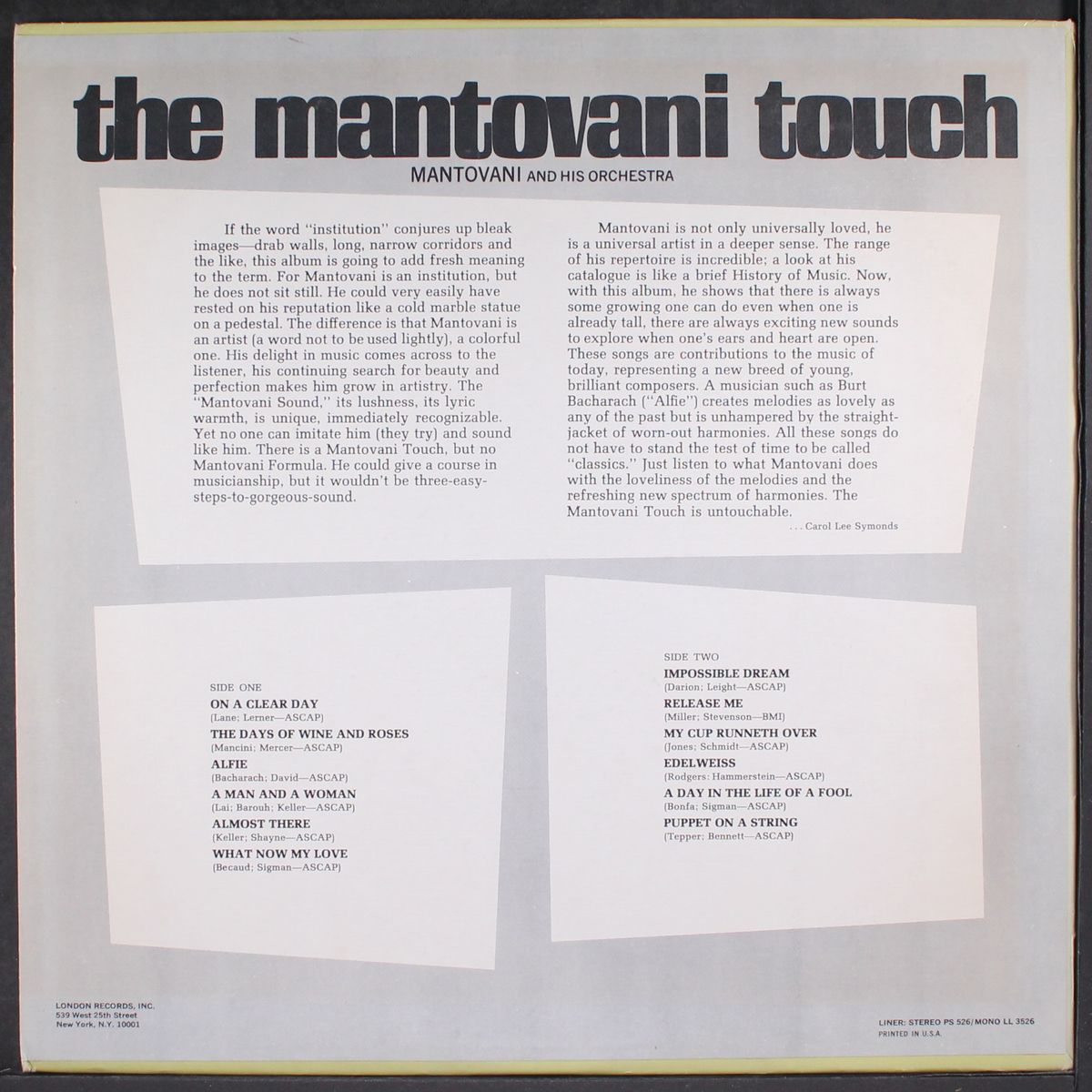 the mantovani touch by MANTOVANI