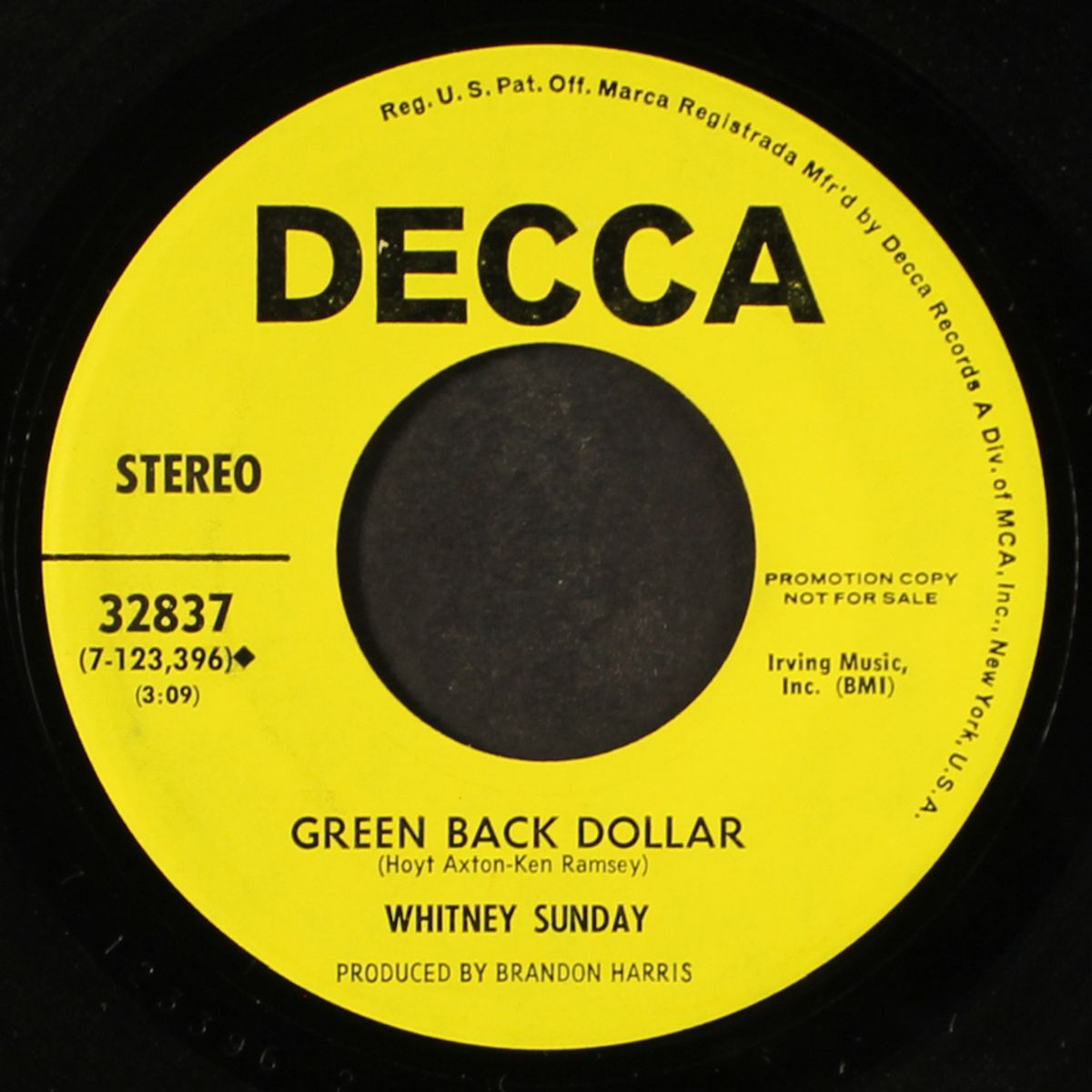green back dollar / lost my drivin' wheel by WHITNEY SUNDAY